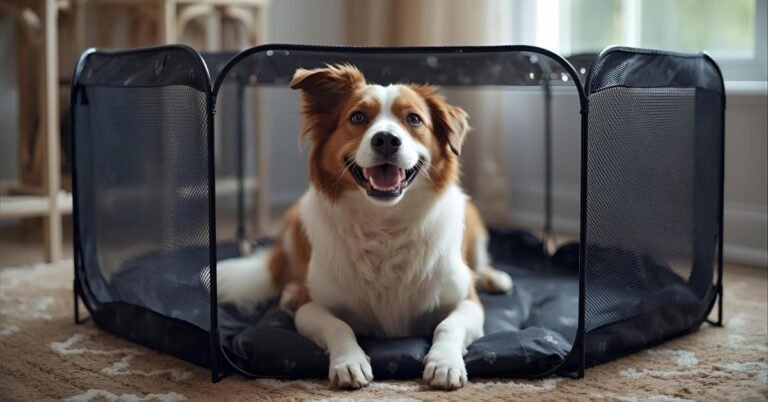 dog in playpen