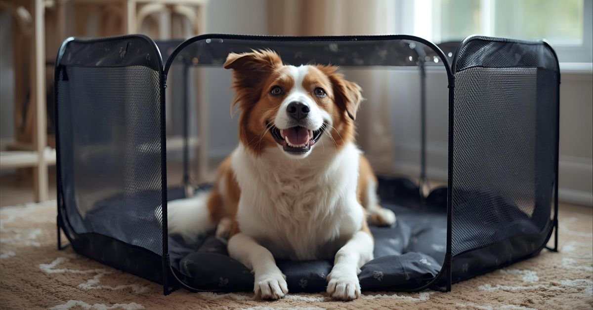 dog in playpen